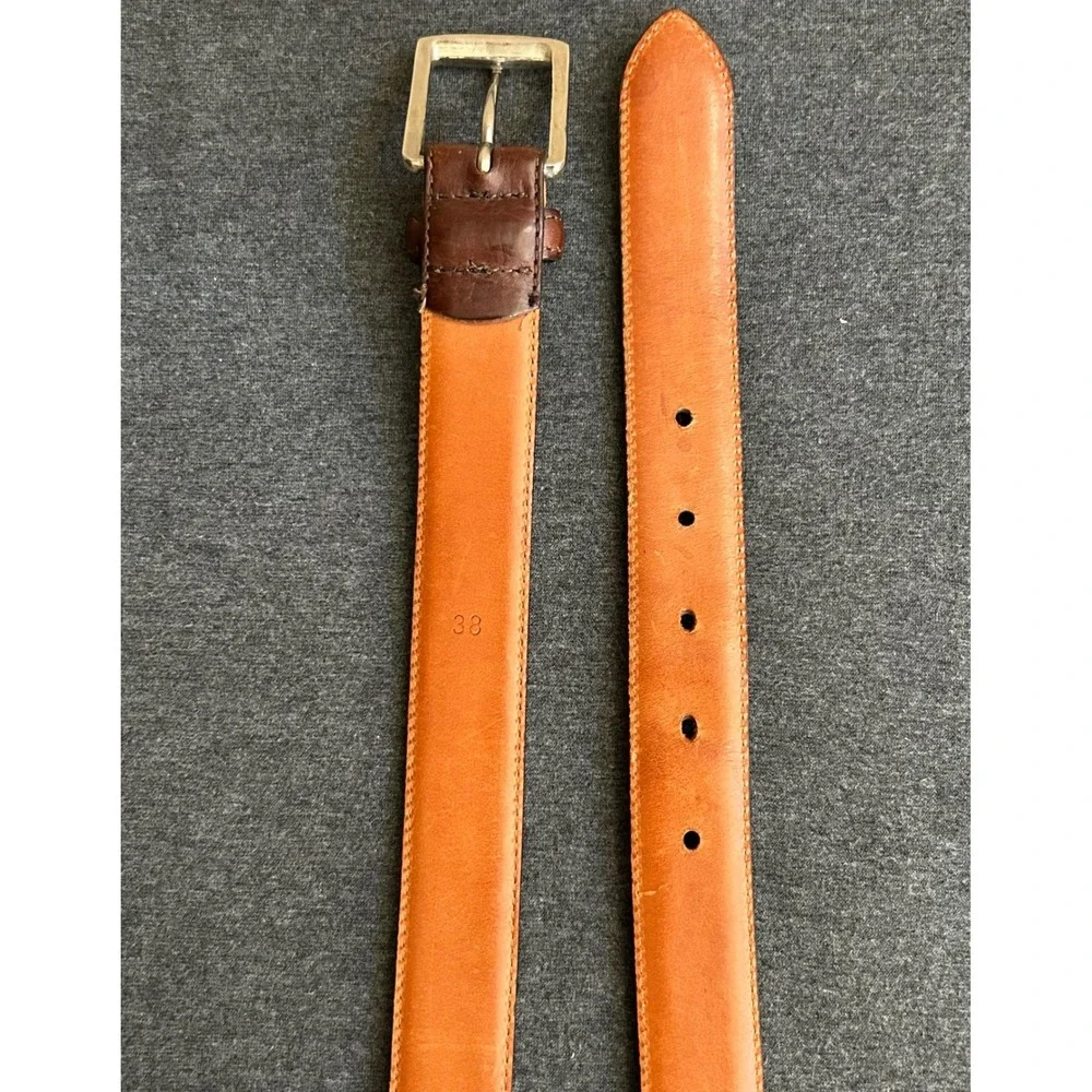 Polo Ralph Lauren Leather Belt Men's Size 38 Brown Made in Italy Silver Buckle