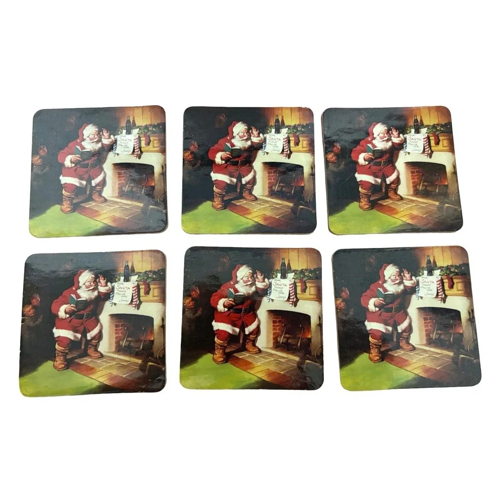 Vintage 1990's Coca-Cola Santa Claus Christmas Coasters Set 6 Holiday‎ Coke Soda