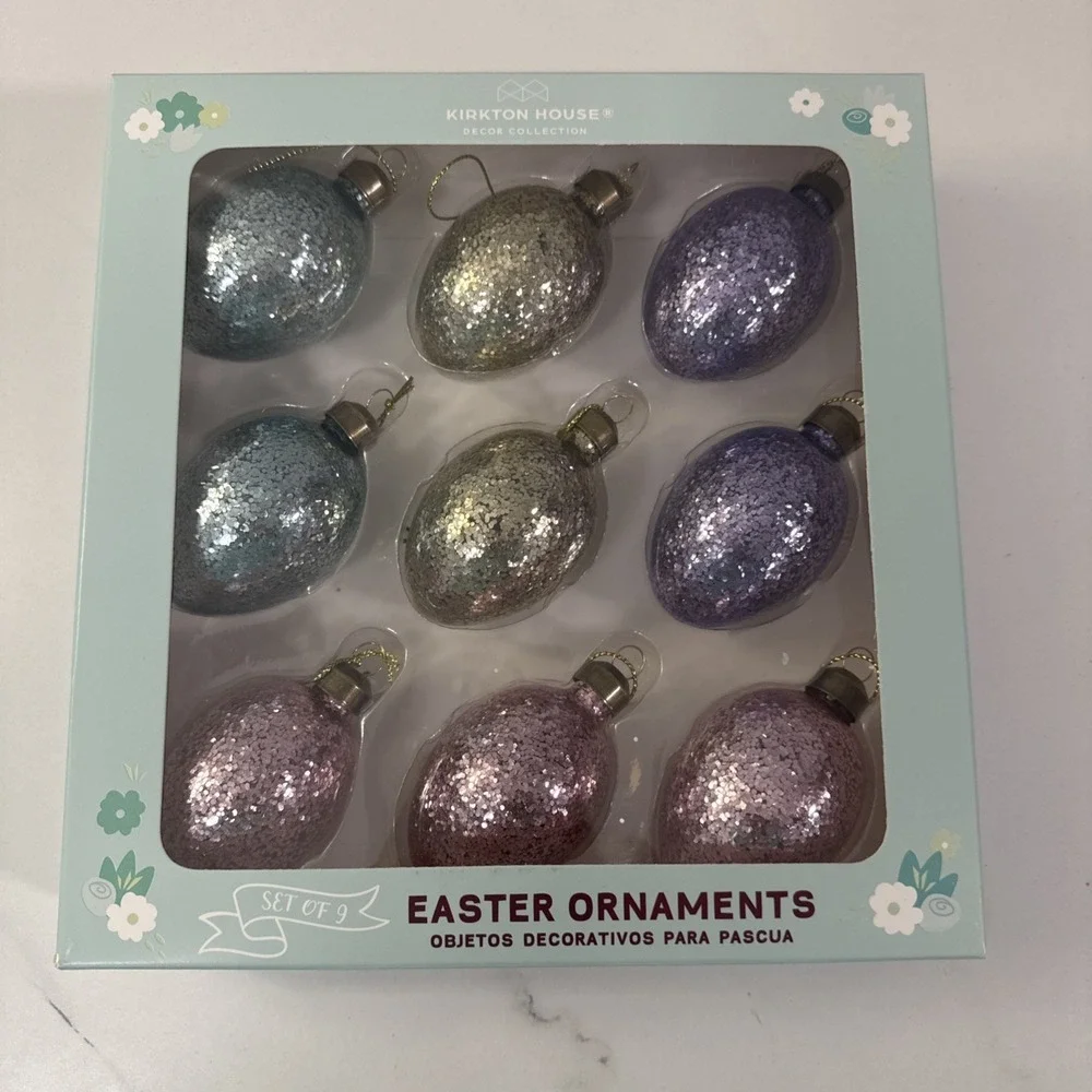 KIRKTON HOUSE Glitter Easter Spring Egg Glass Ornaments Set Of‎ 9