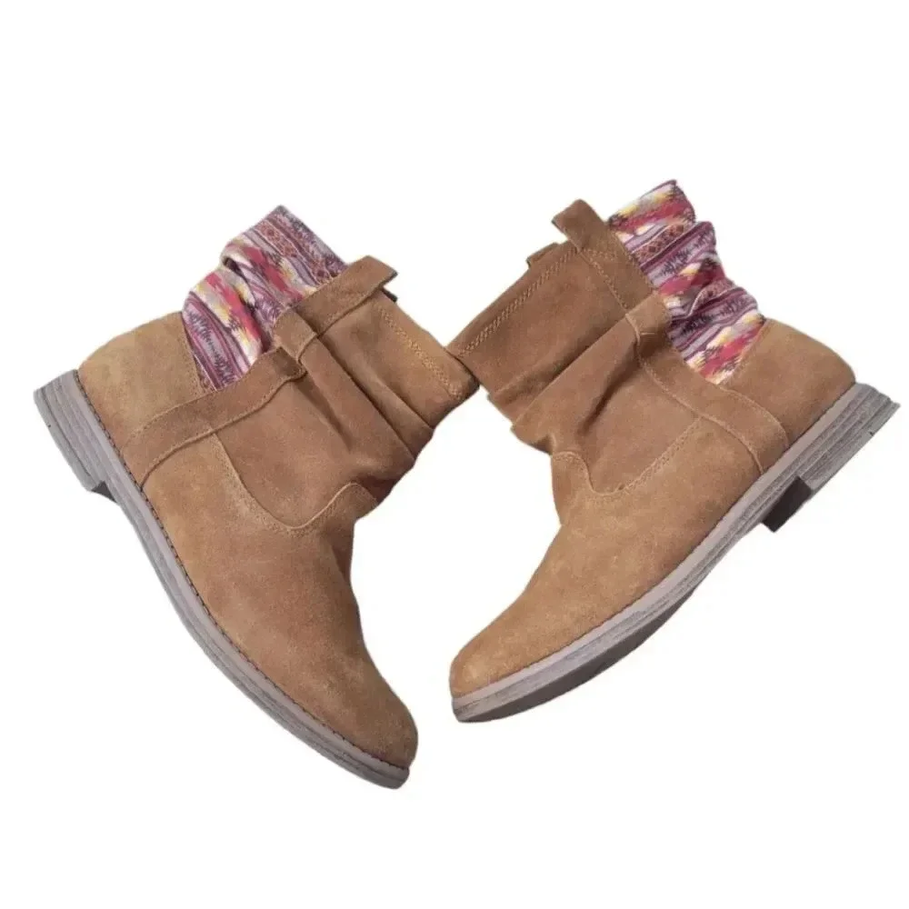 Toms Laurel 10009122 Cinnamon Suede Pendleton Stripe‎ Pull On Boot