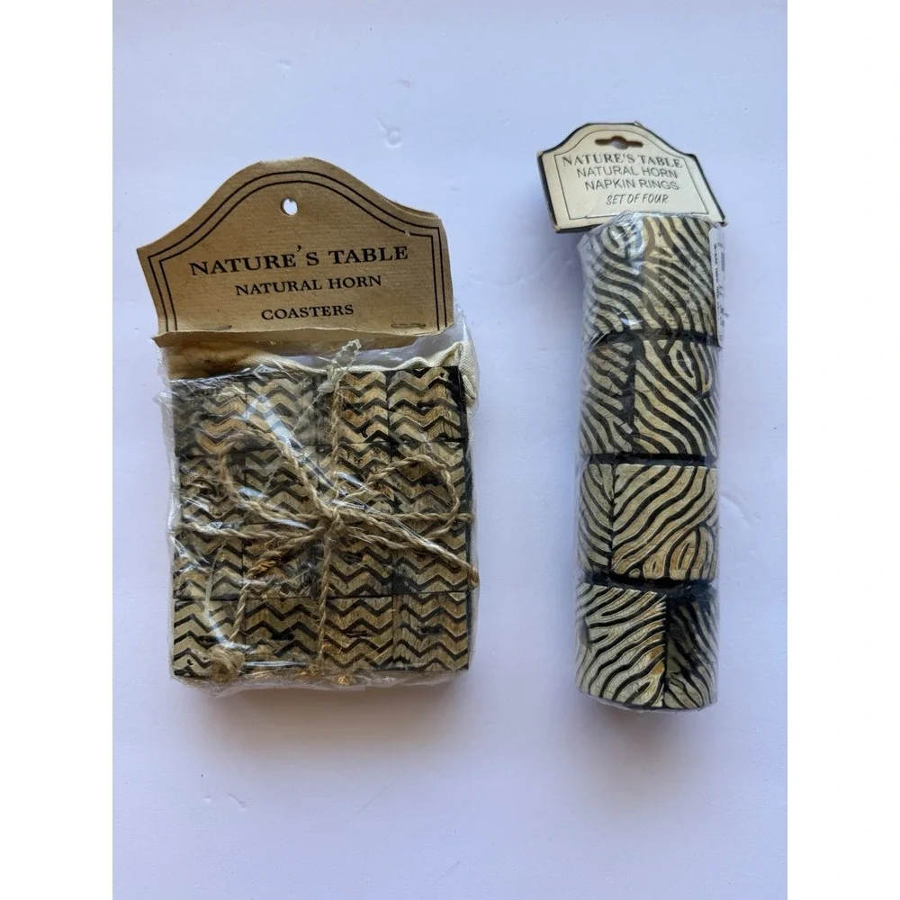 natural buffalo ox horn‎ coasters and napkinand napkin Rings Y2K Vintage (B5.7)
