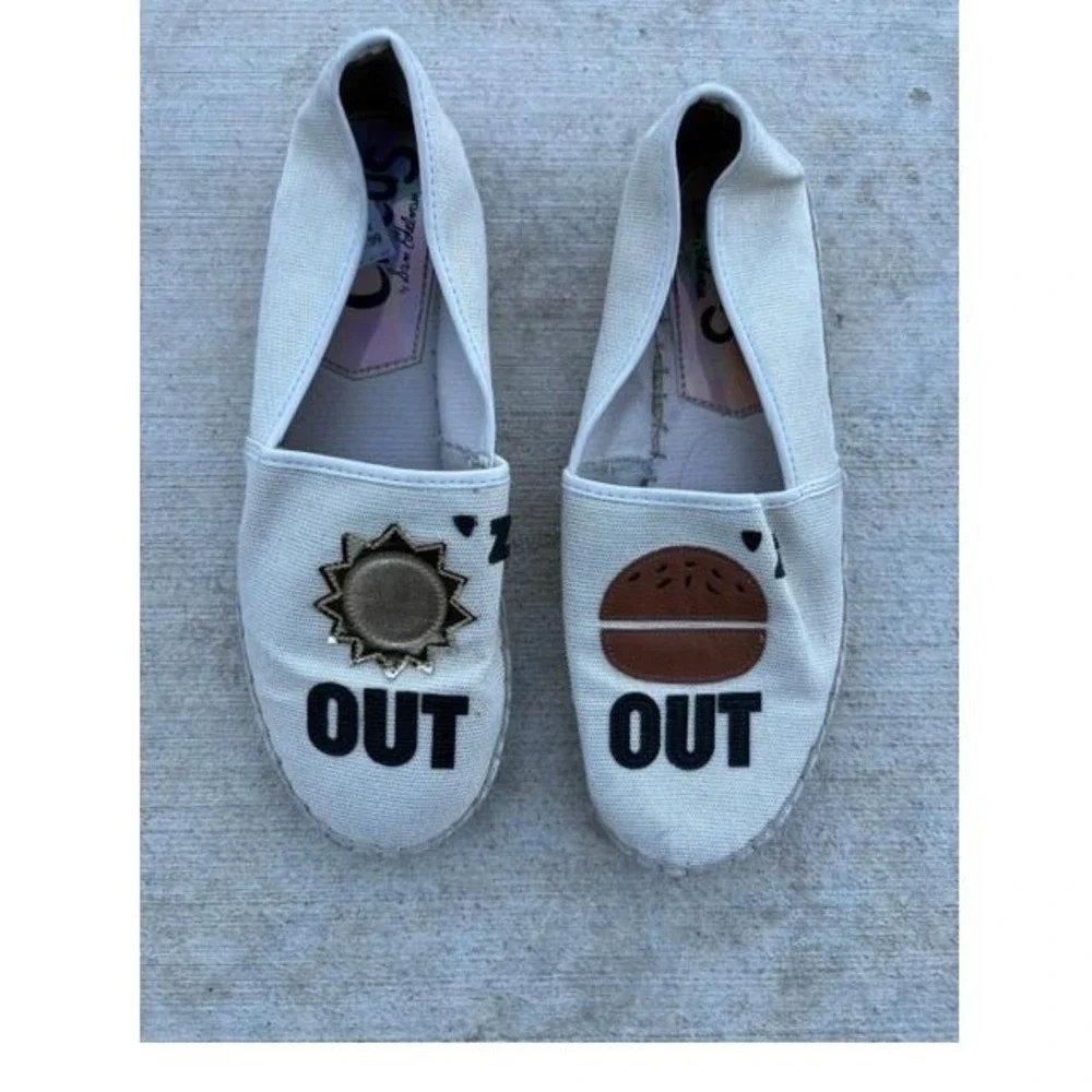 Circus‎ by Sam Edelman Sun Burger Out Canvas Espadrille Flats White Womens 8.5