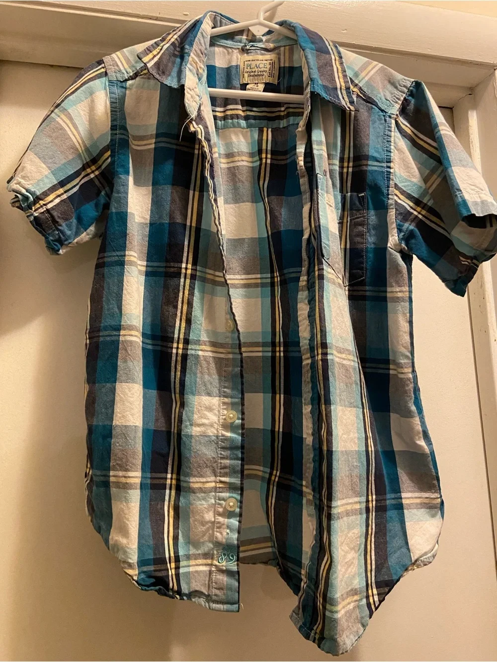 The Children's Place Teal & Navy Plaid Short-Sleeve Button-Down Shirt