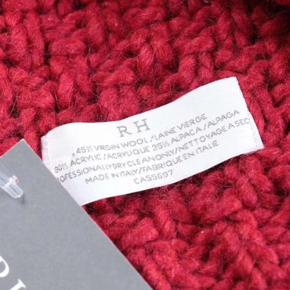 Vintage-Restoration Hardware Red Wool Blend Throw Italian made, ORIGINAL TAG