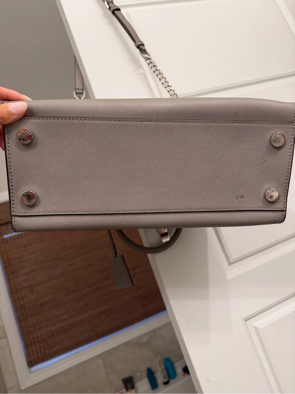 Michael Kors Taupe Leather Satchel with Silver Chain