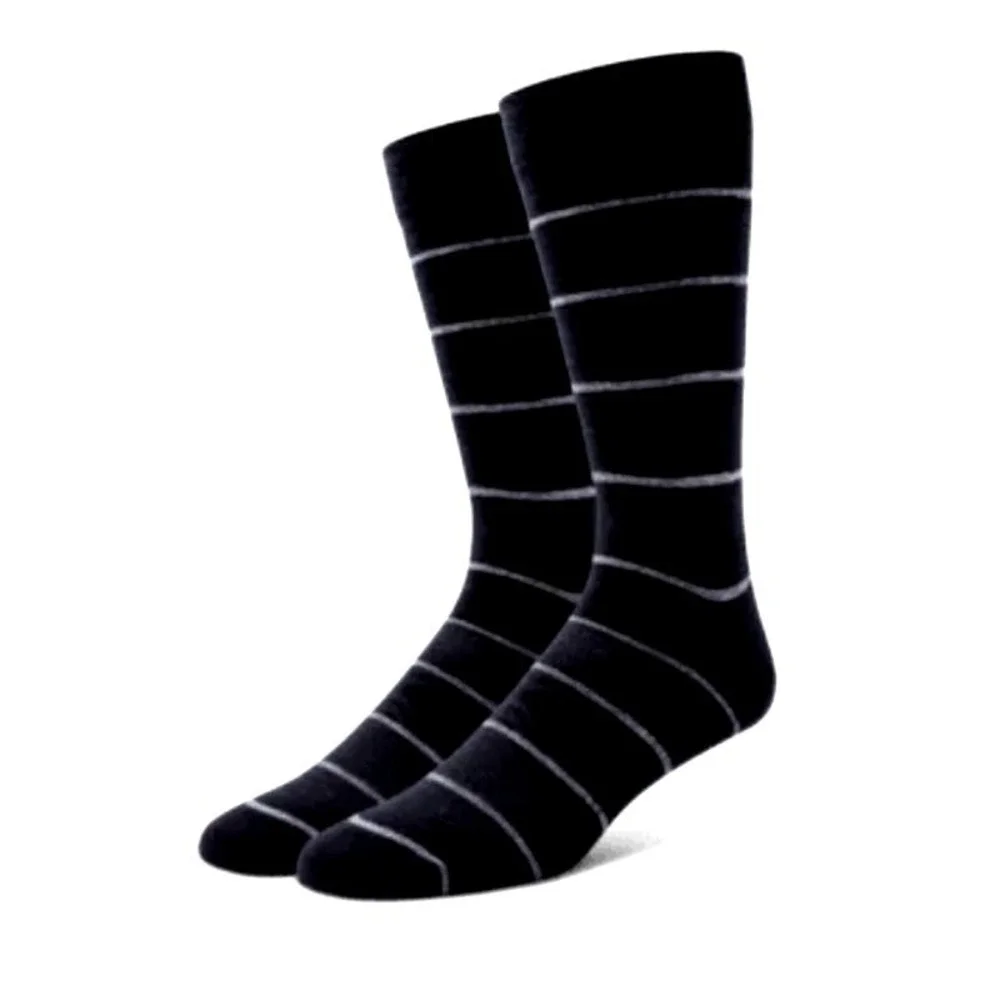 Extra Fine Merino Wool Crew‎ Stripe Socks Mens Large Black Grey Alchester Exeter