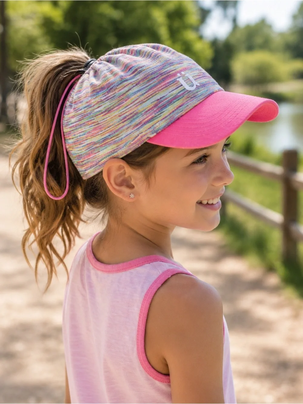 Ünder Pink Multicolor Stretch Knit Ponytail Sun Visor OS