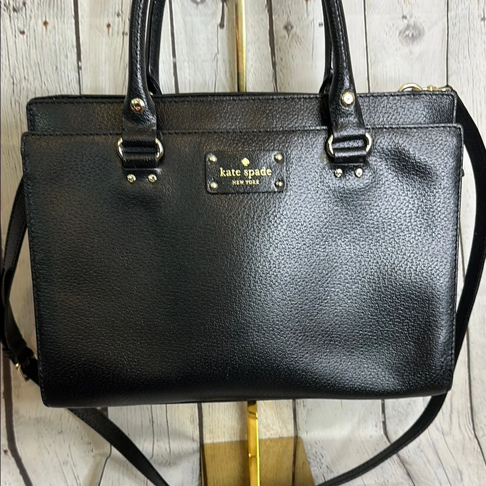 Kate Spade Leather Black Satchel with crossbody strap Gold Hardware