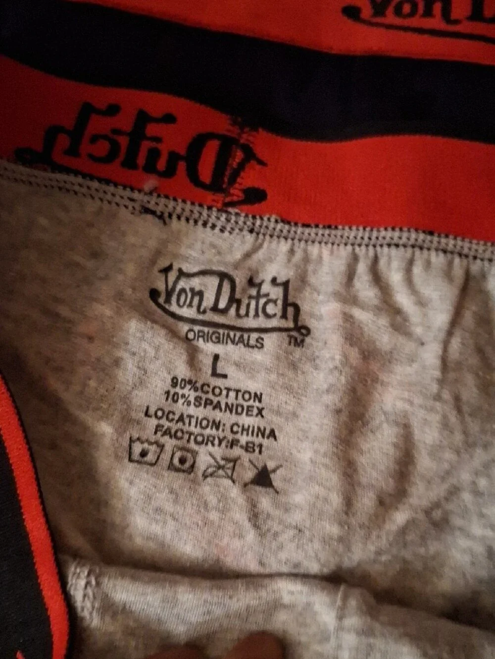 Von Dutch Light Gray Boxer Briefs with Red Waistband and Accents