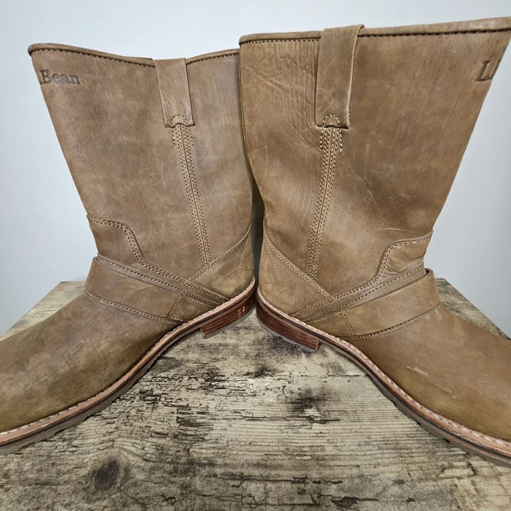 L.L.Bean Men's Roughout Leather Engineer Boots Harness Brown Goodyear Welt 10.5W