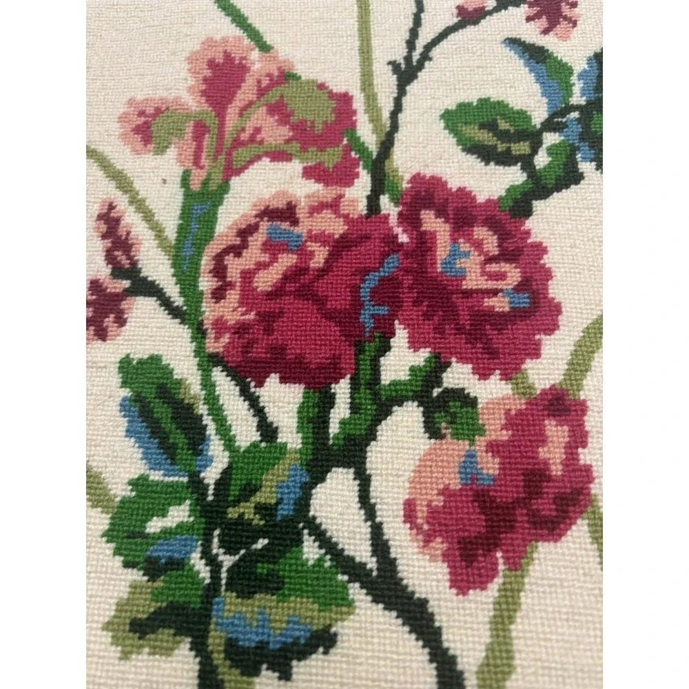 Original Vintage Hand Embroidery Yarn Needlepoint Pansies Flower 14x17