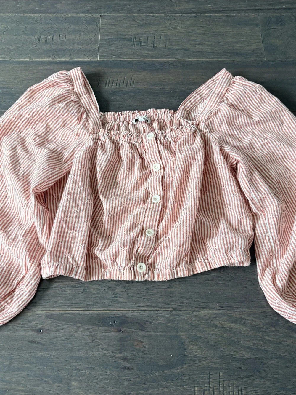 Madewell Red and White Striped Puff-Sleeve Button-Front Crop Top