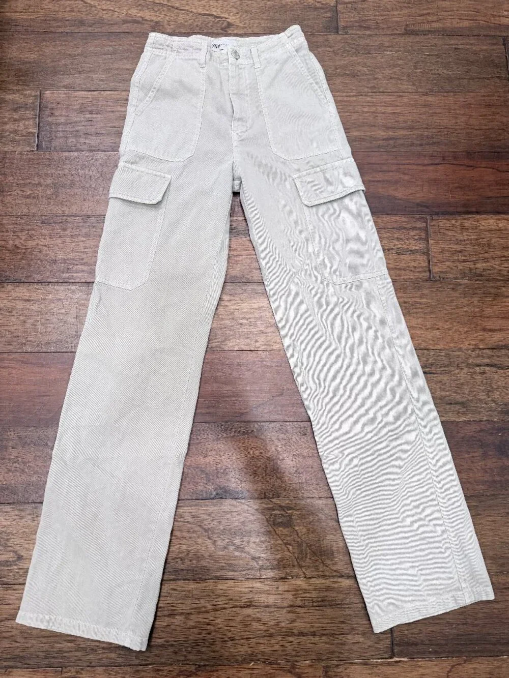 Zara Wide Leg Cargo Pants Stone Beige Utility Cotton Size US 0 EU 32