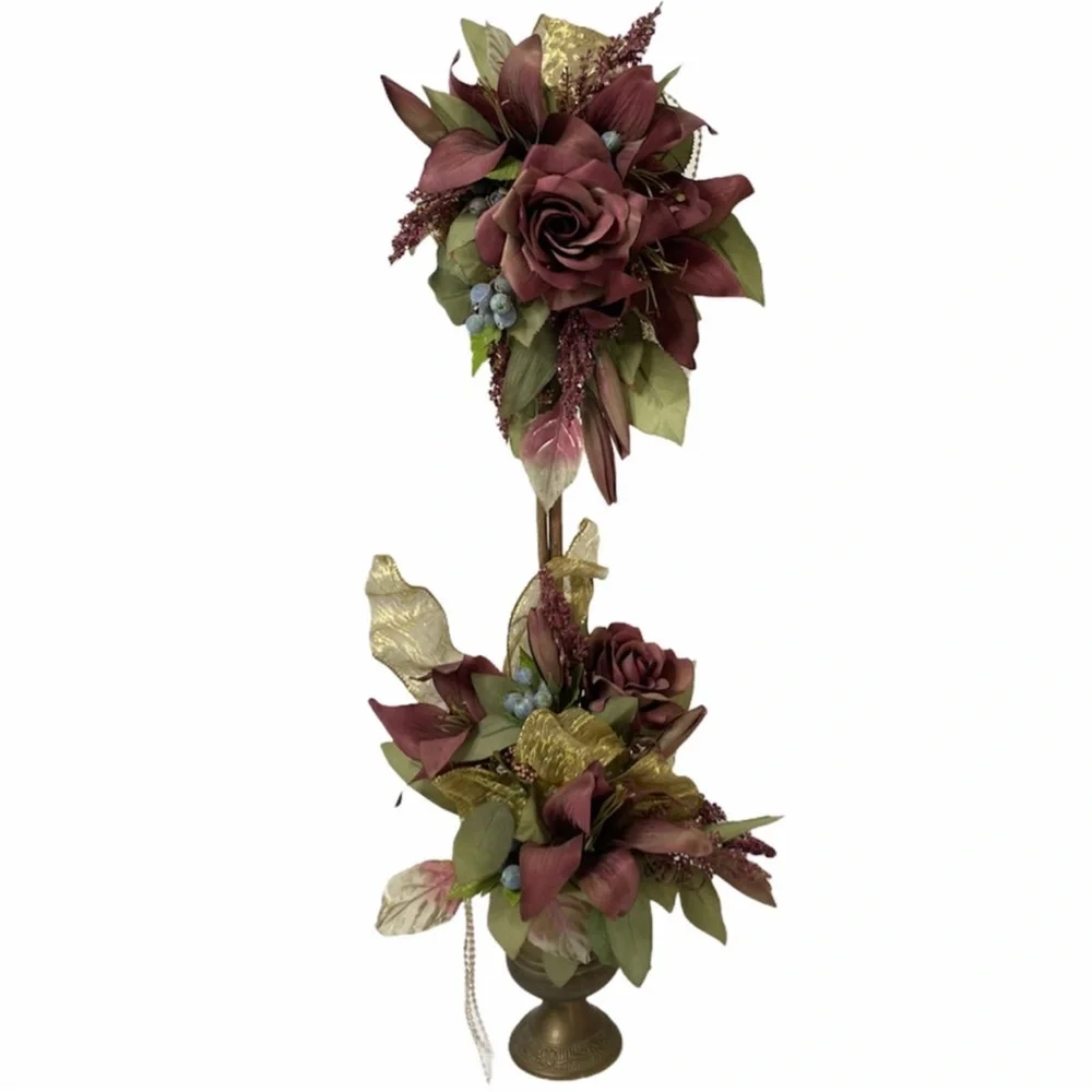 Floral Topiary Elegant Gold Pearls Flowers Victorian Vintage Cottage Home Decor