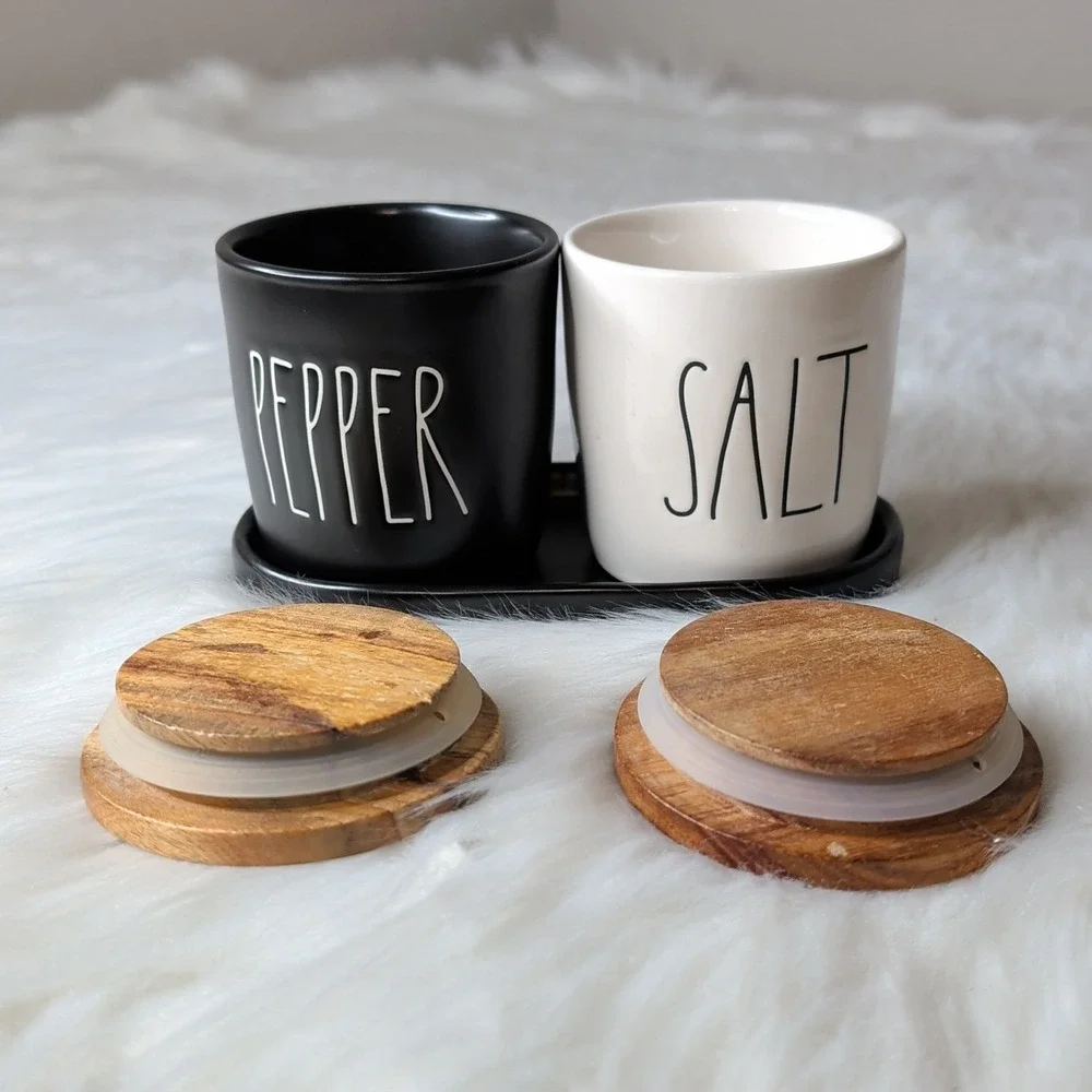 Rae Dunn SALT PEPPER Crock Containers Cellars Set‎