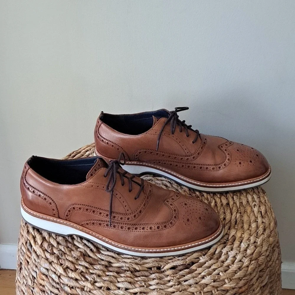 Cole Haan Mens‎ Morse Grand British Tan Leather Wingtip Oxford Derby Shoes S-10