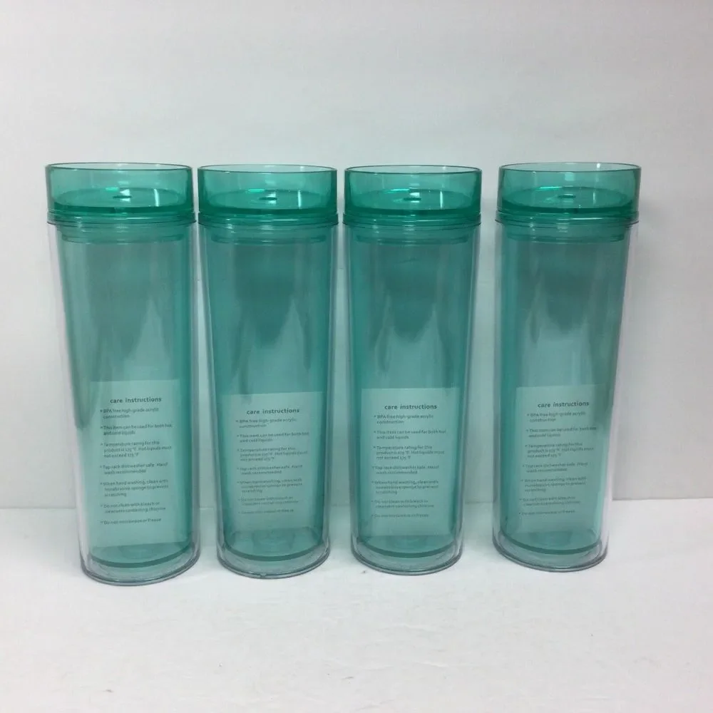 Maars Drinkware Double Wall  Skinny Acrylic Tumblers Mint 16oz 4 PACK New‎