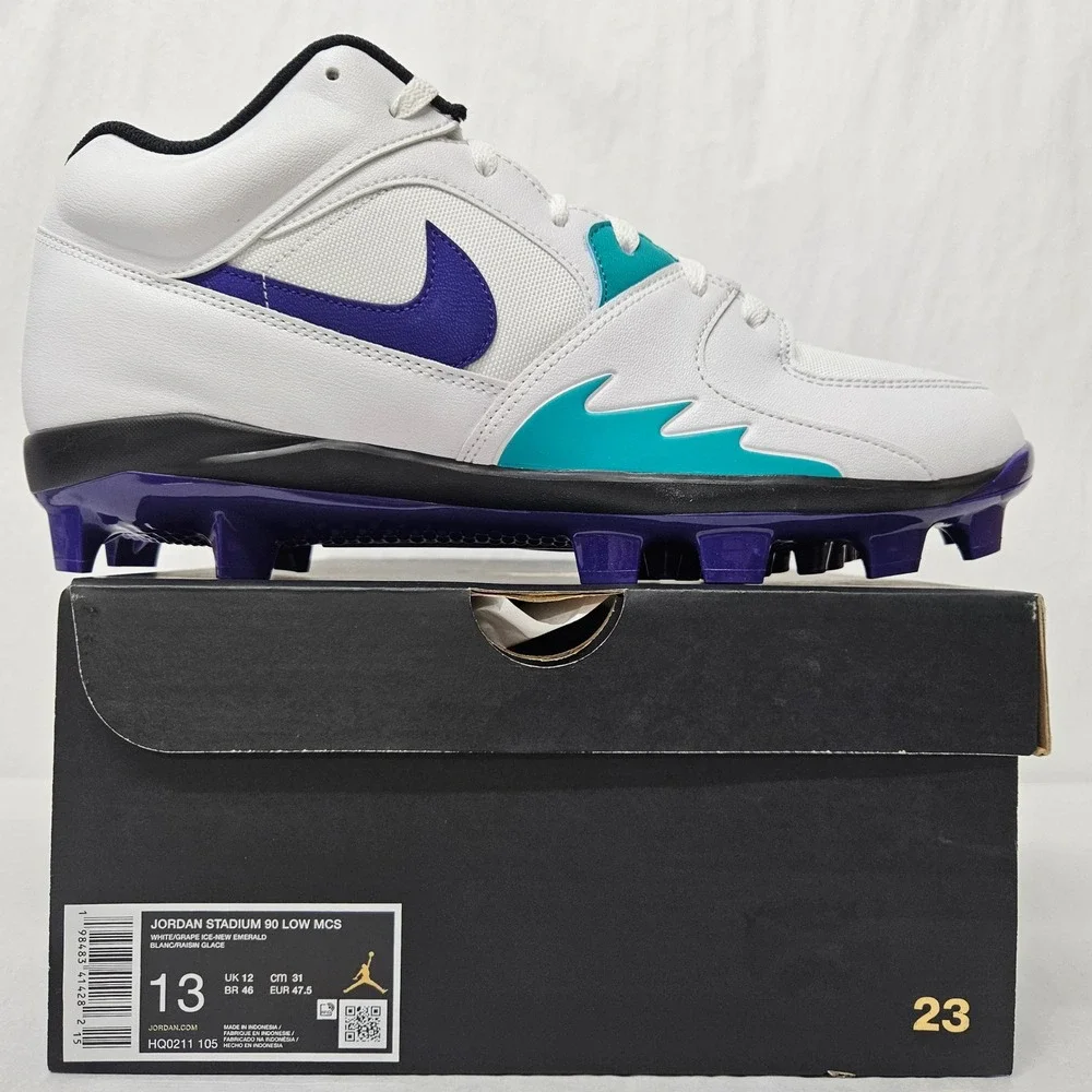 Jordan Stadium 90 Low MCS Baseball Cleats HQ0211-105 White Purple‎ Men Size 13