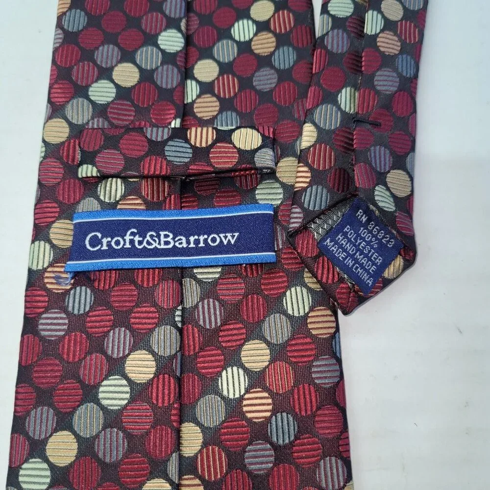 Croft & Barrow Tie Mens Necktie Repp Polka Dot Textured Thick Office Preppy Poly