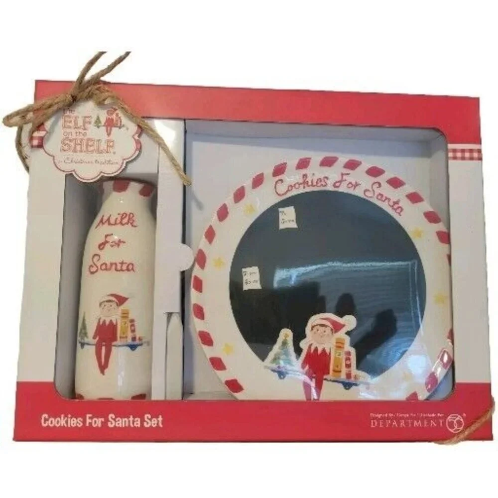 Dept 56 Elf on the Shelf Cookies for Santa Set Plate and Milk‎ Jug New with Box