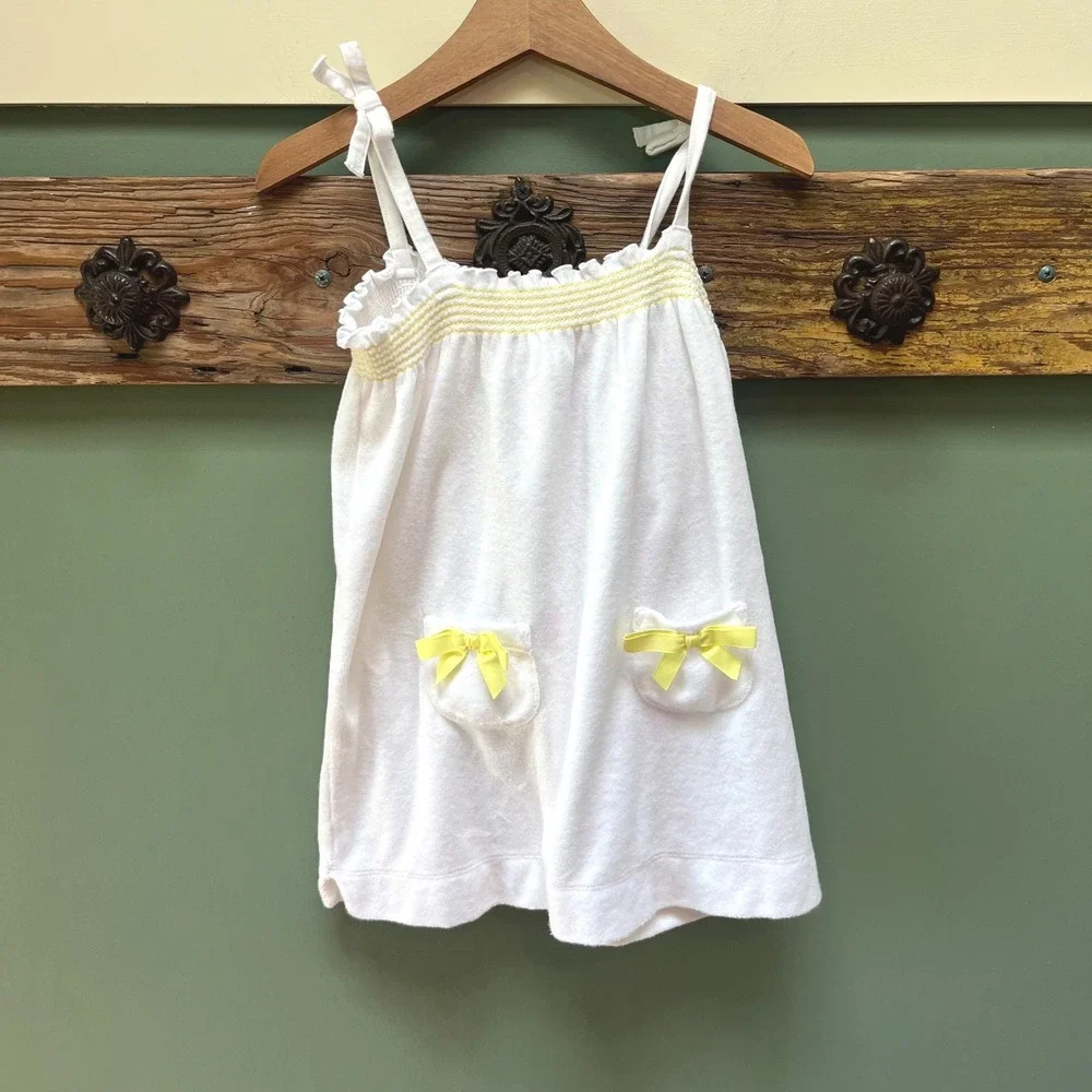 Janie and Jack Girls White Terry Cloth Swim Cover Up Dress Yellow Bows Size 5‎