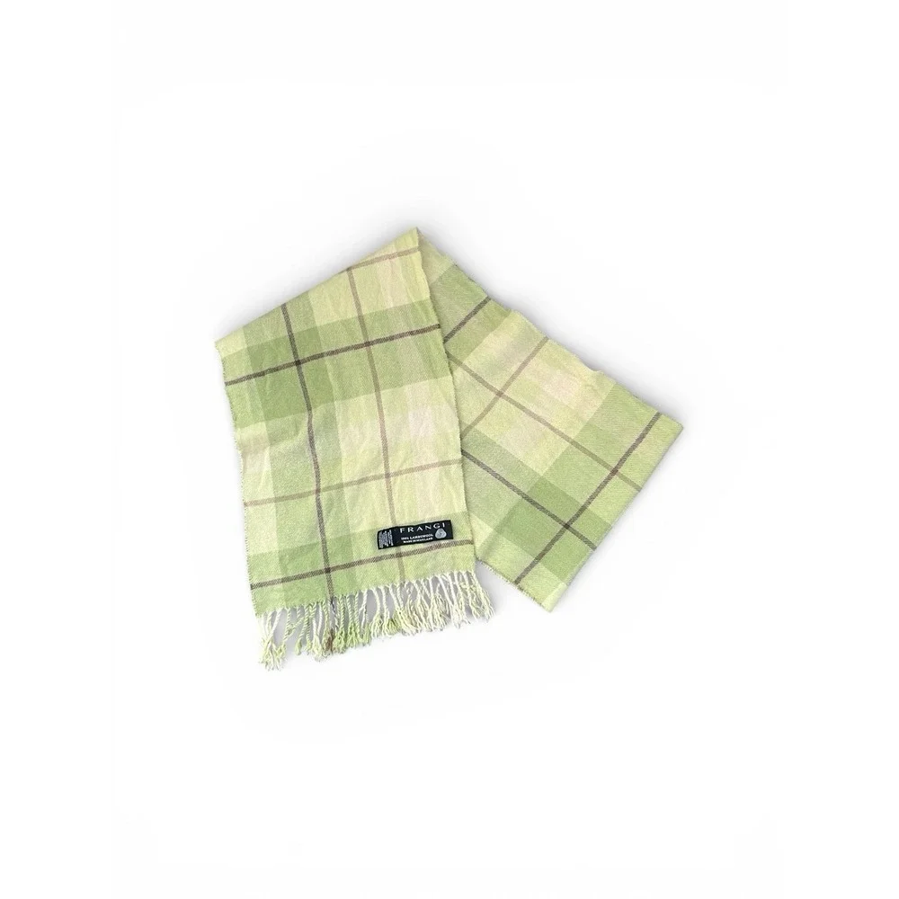 VTG‎ FRANGI Scarf 100% LAMBSWOOL MADE IN SCOTLAND Green Plaid W/Fringe 11.5