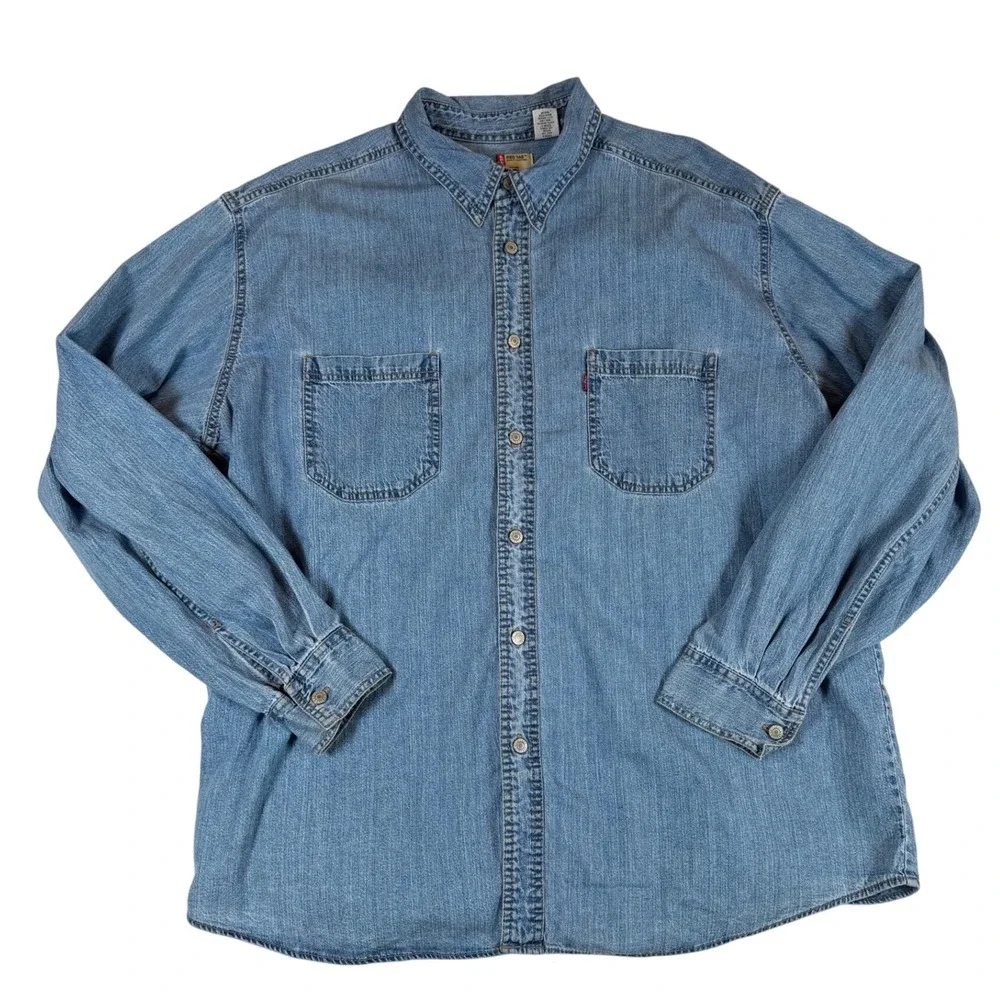 Vtg‎ Levis Red Tab Denim Button Down Shirt Mens XL Blue Long Sleeve Workwear