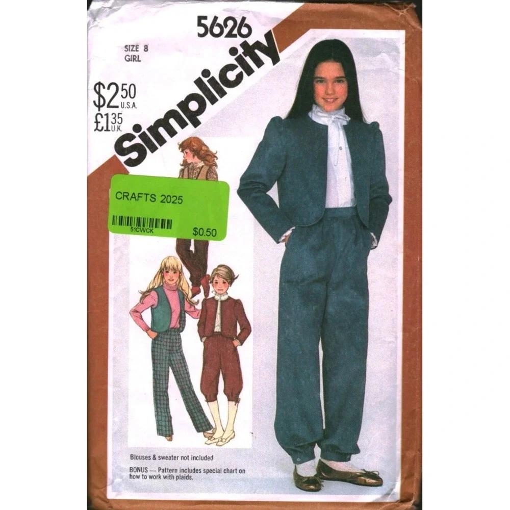 Simplicity 5626 Vintage 1982 Girls Pants‎ Knickers Jacket Vest Sewing Pattern 8