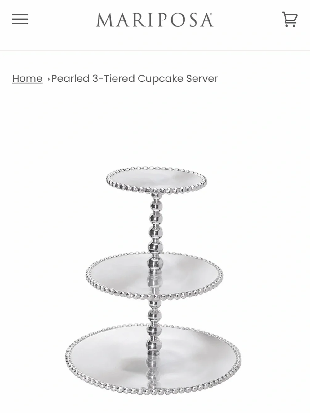 Mariposa Pearled 3-Tier Cupcake Dessert Server + Storage Bag