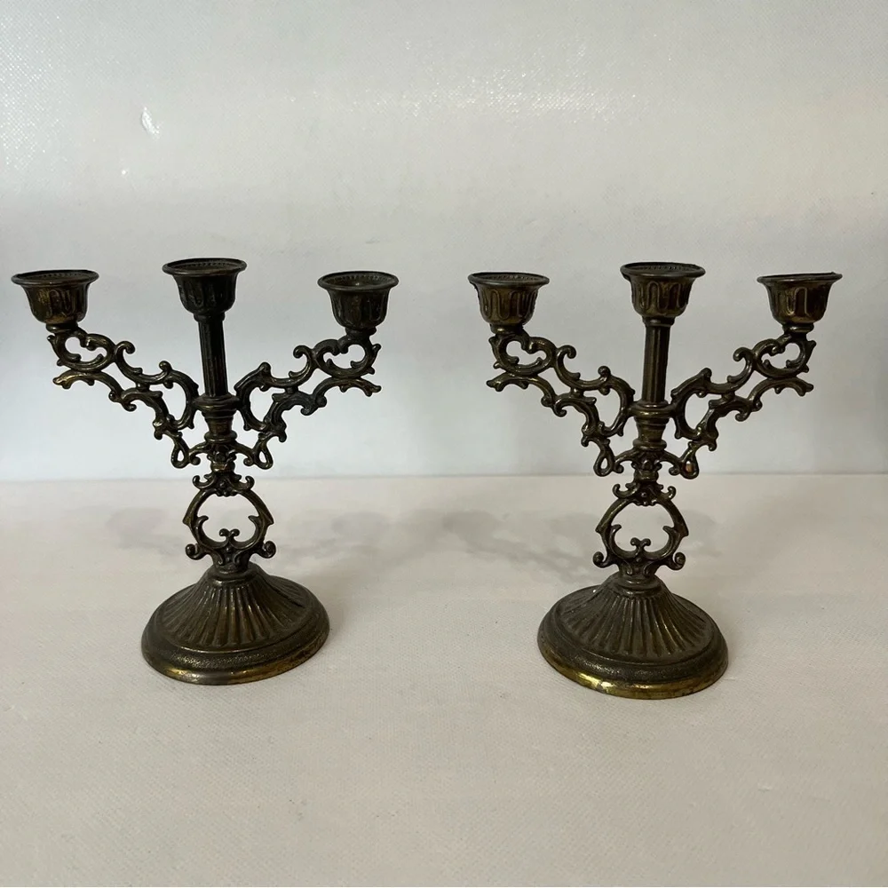 Vintage Brass Interpur Mini Candelabra Set of Two Made in Italy