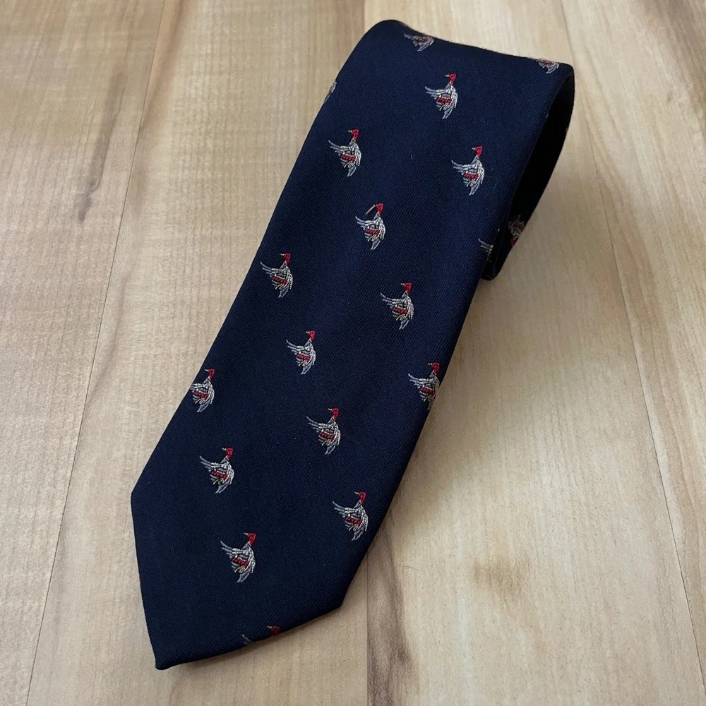 Vintage Tie Men's Robert Talbott Silk Wool Ducks Navy Blue Classic Preppy Lodge