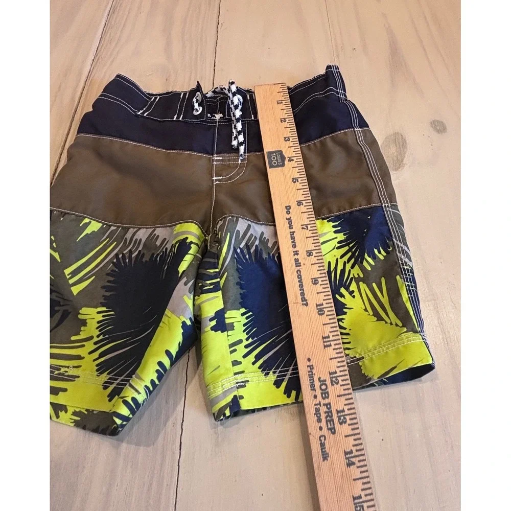 Gymboree Boys Swim Trunks Size XS 4 Navy Blue Green Neon Tropical Board Shorts