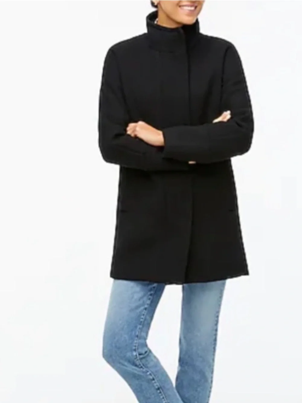 J.Crew Stadium Cloth Nello Gori Wool Cocoon Coat Black Size 4P Petite
