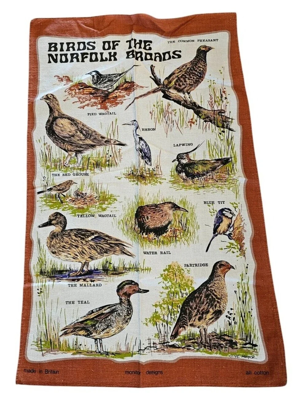 Vintage Birds of the Norfolk All Cotton Dish Tea Towel Britain