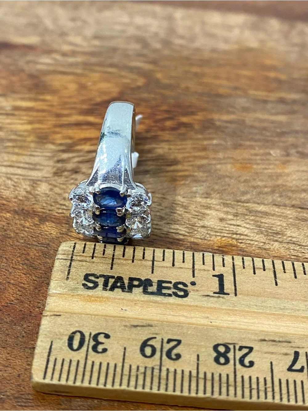 925 Sterling Silver Natural Sapphire And CZ Ring