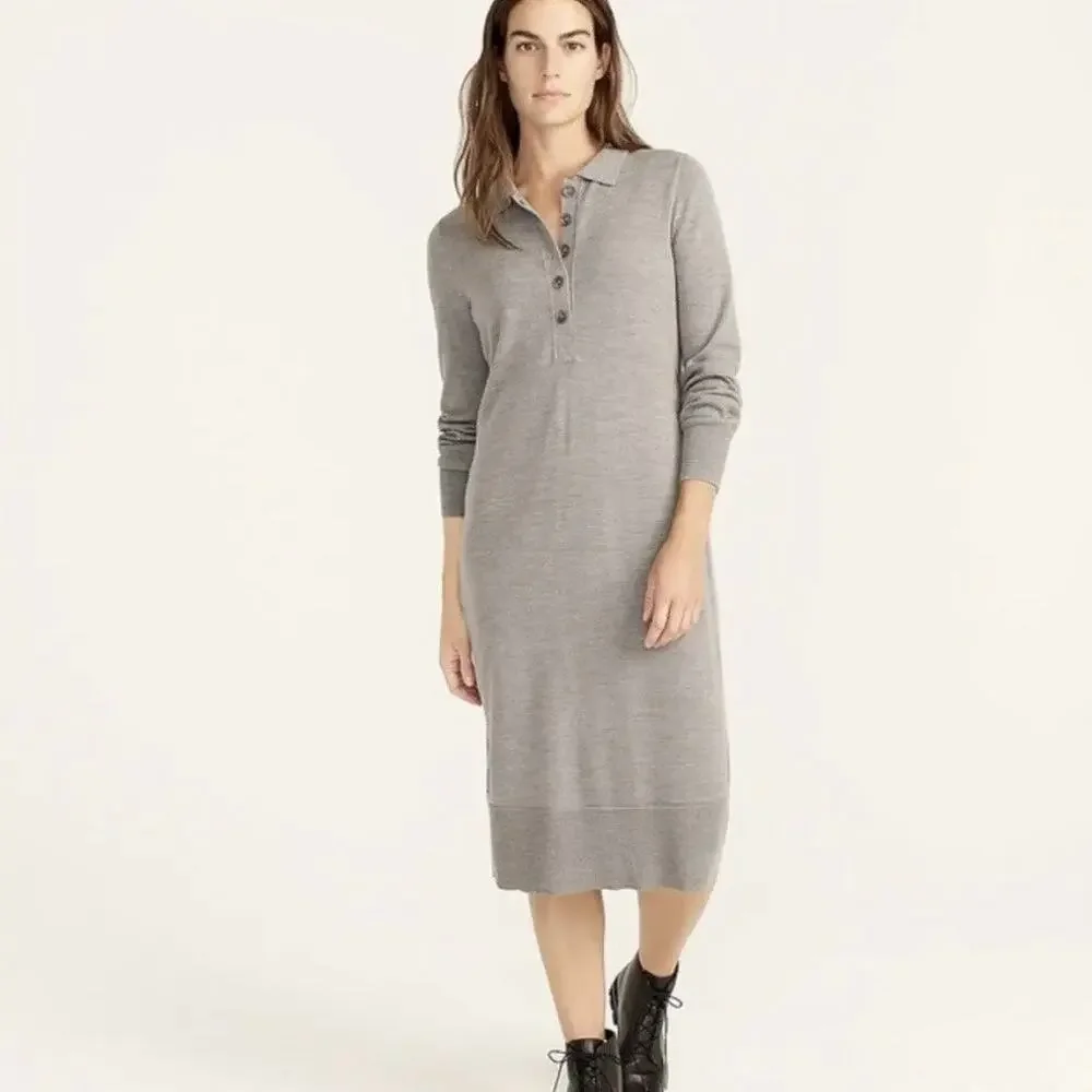 J. CREW Merino Wool Collared Midi Dress Gray XS