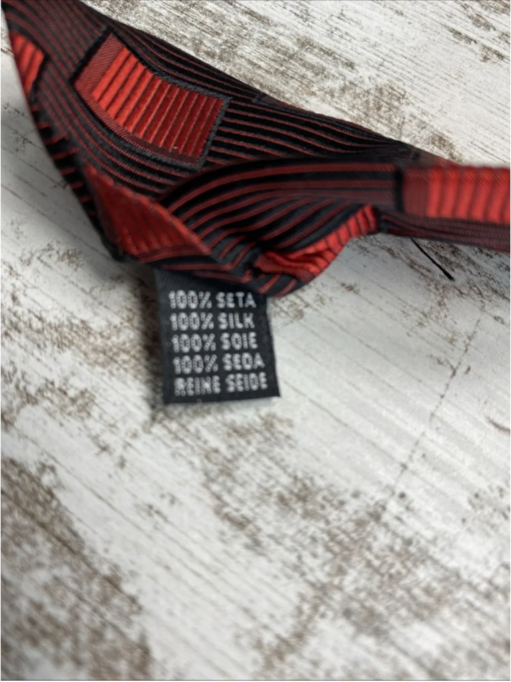 Woodward Italy Silk Necktie Vintage 1990s Red Black Geometric Box Pattern 4”