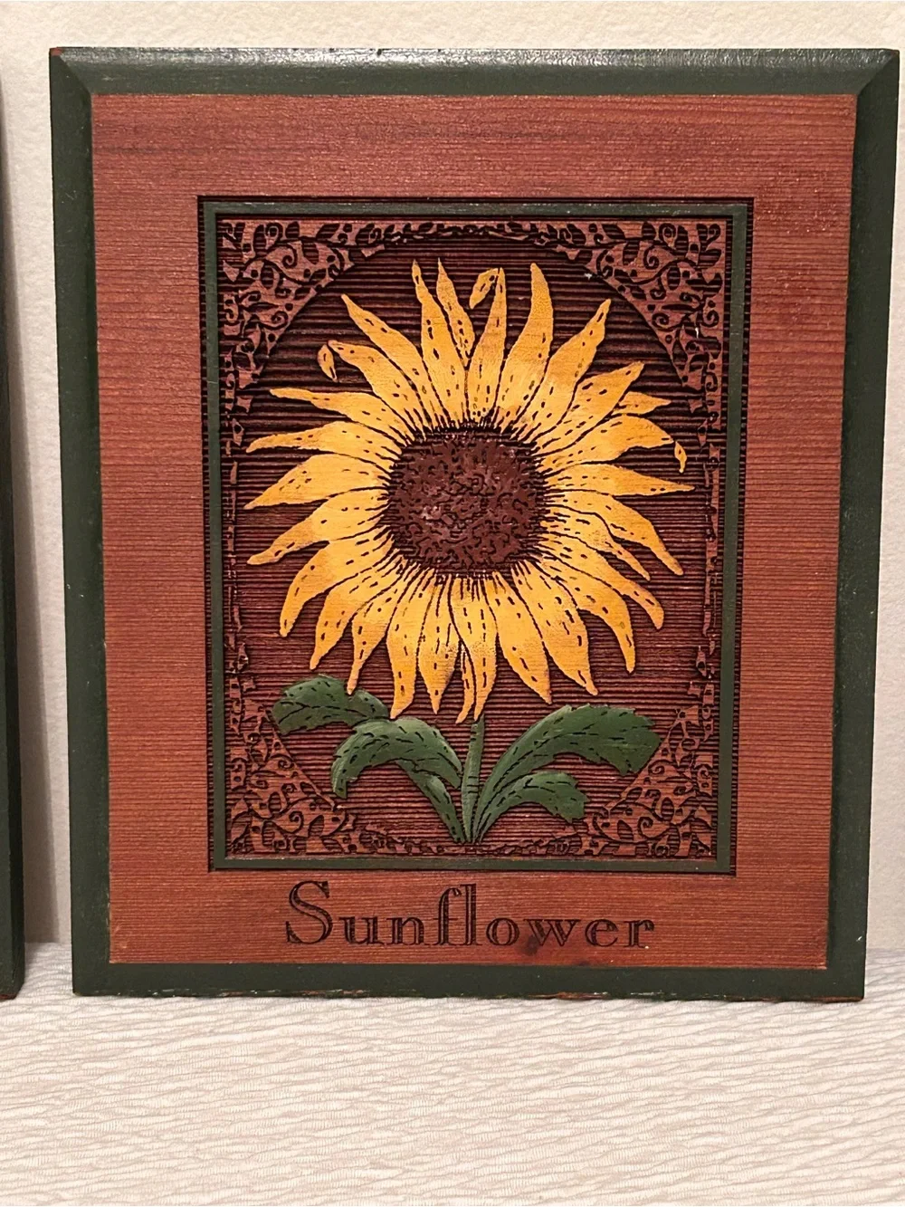 Set of 3 Hand Engraved Wooden Floral Plaques-By Artist Renee Urban