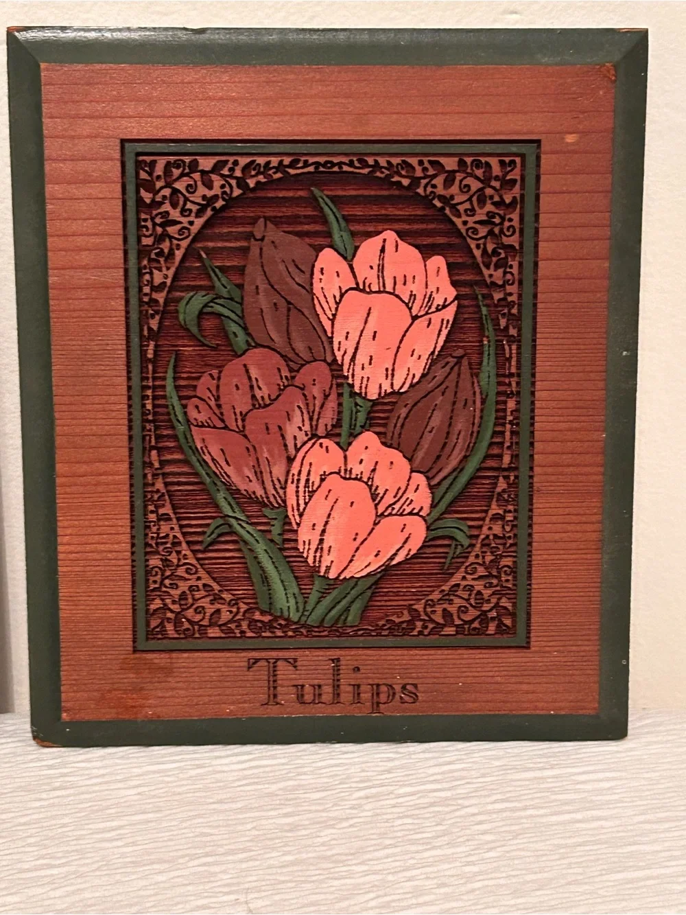 Set of 3 Hand Engraved Wooden Floral Plaques-By Artist Renee Urban