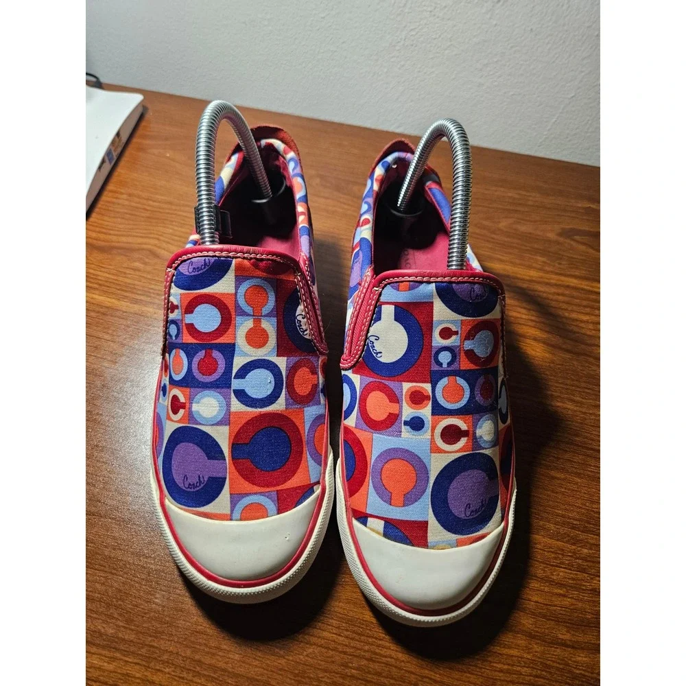 Coach Beale Slip On Sneakers Womens 7.5B Red Multi Color Signature C A1217