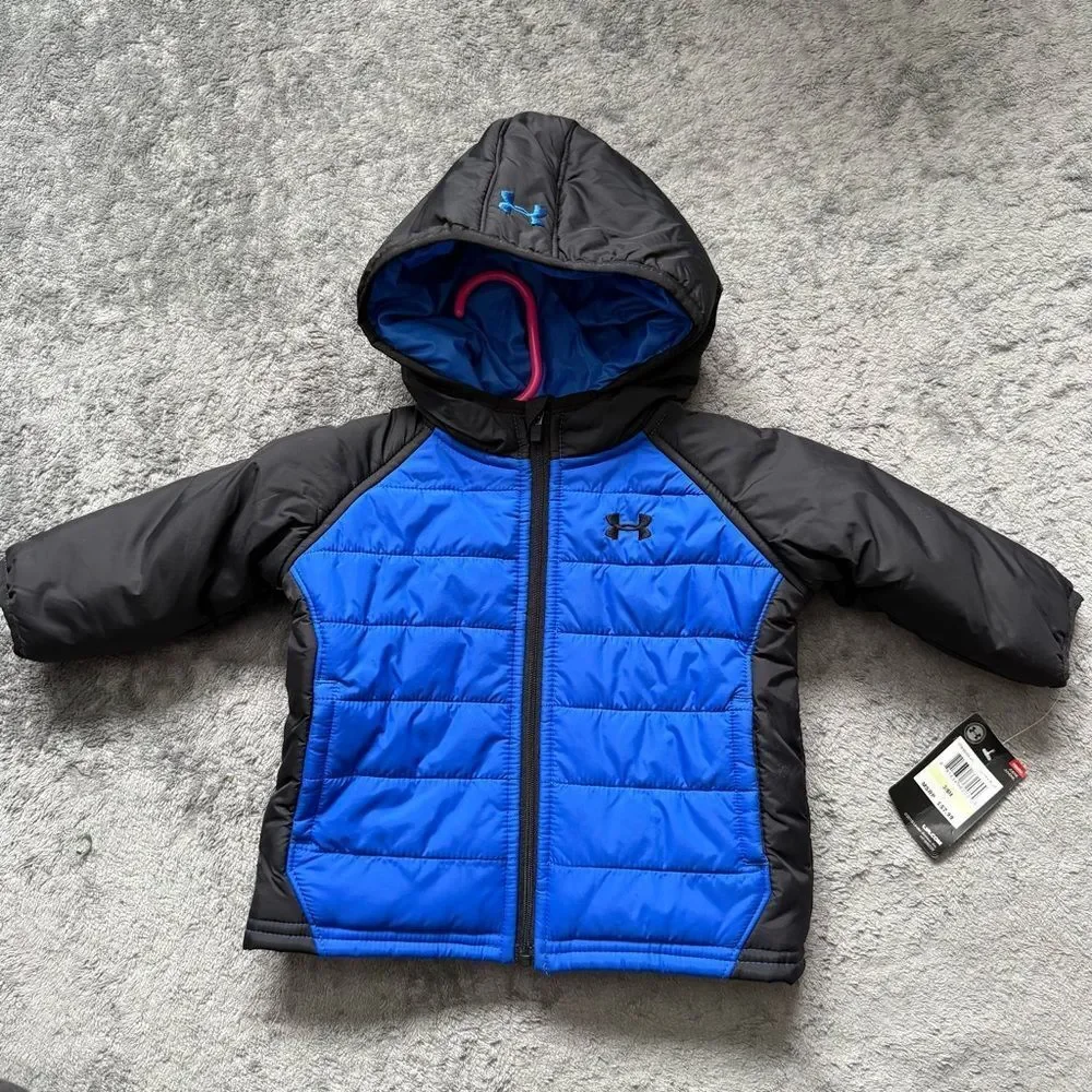 Infant 3-6 Month Under Armour UA Tuckerman Puffer Jacket Black Blue Embrodiered‎