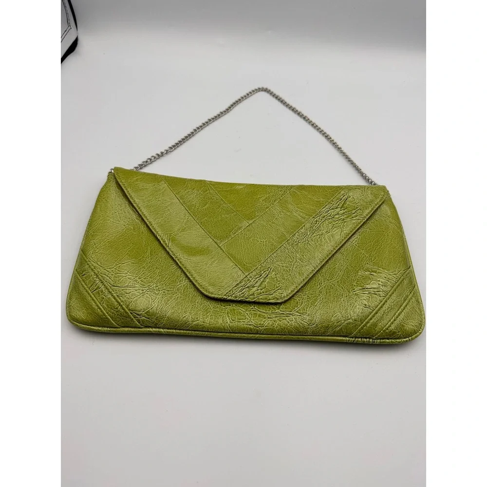 Daisy Fuentes Lime Green Faux Leather Envelope Clutch Bag with Chain Strap