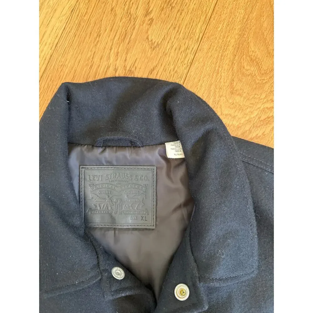 Levi’s x Thermore Men’s Black Wool Leather Sleeve Varsity Trucker Jacket XL