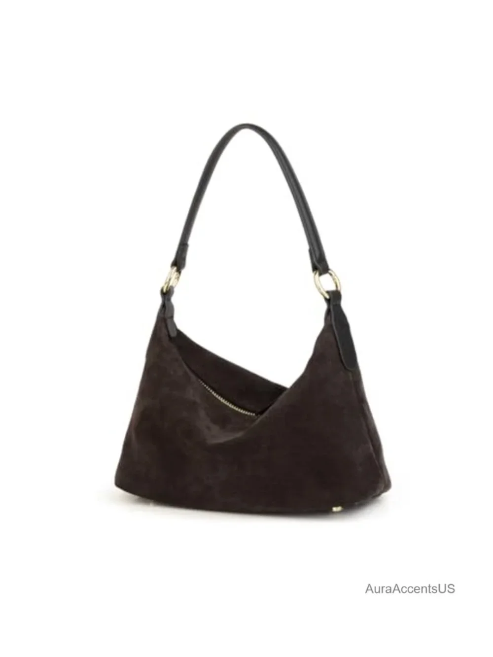Slouchy Cowhide Suede Crescent Hobo Shoulder Bag Hand-Stitched