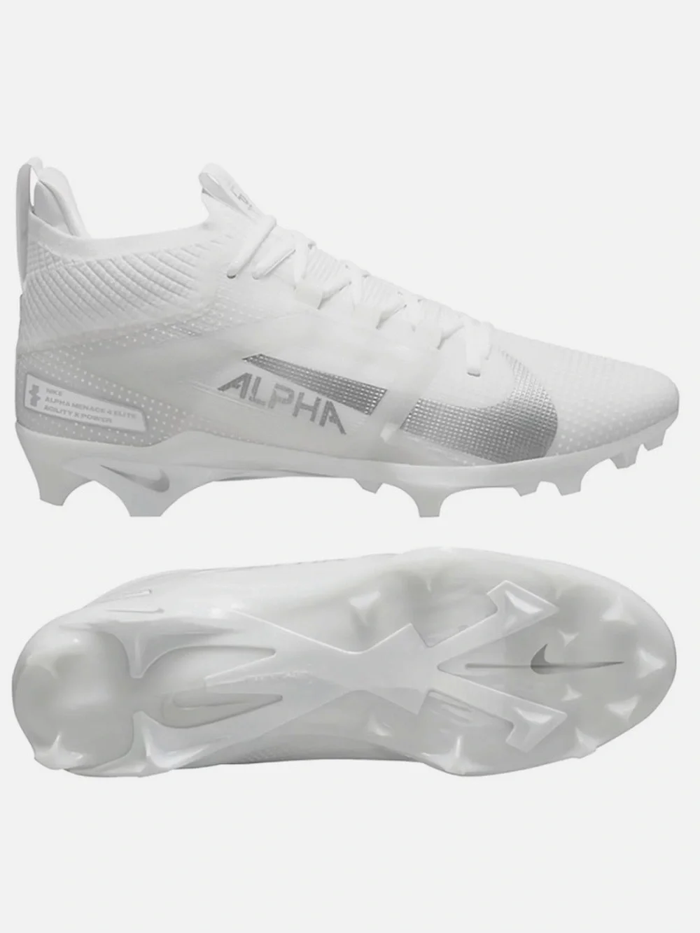 Nike Alpha Menace 4 Elite White/Metallic Silver Men's Football Cleat: FD7036-101