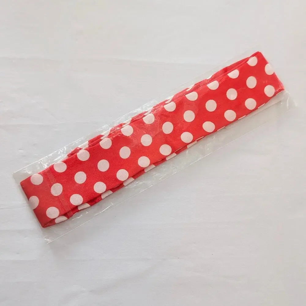 New red/white polka dot headband scarf / bag twilly