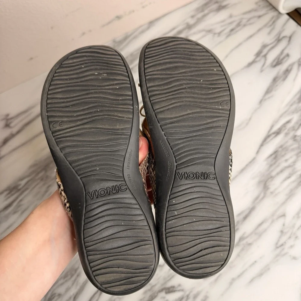 Vionic Cassie Rock Snakeskin Embossed Bow Orthotic Thong Sandals Flip Flops 6