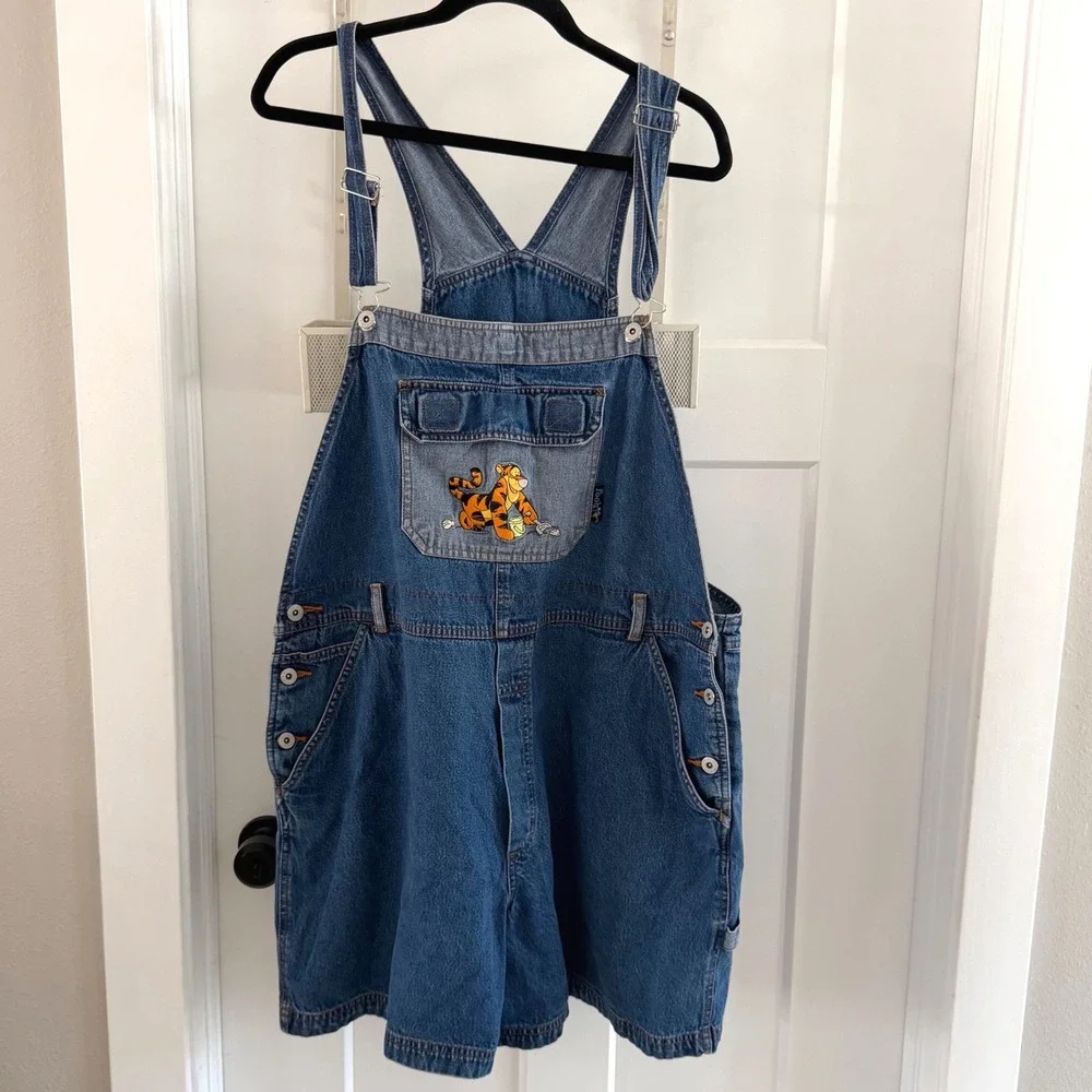 Vintage‎ Winnie the Pooh Wmns Tigger Embroidered Denim Shortalls Blue 22 Disney