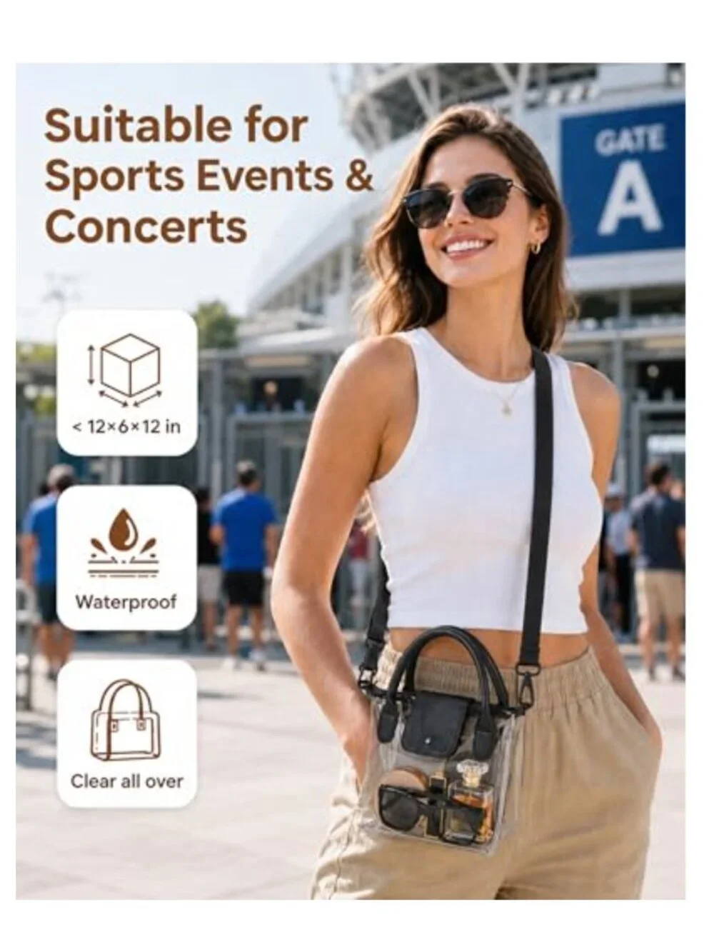 Clear Crossbody Bag for Stadium Events, Waterproof TPU Concert Purse