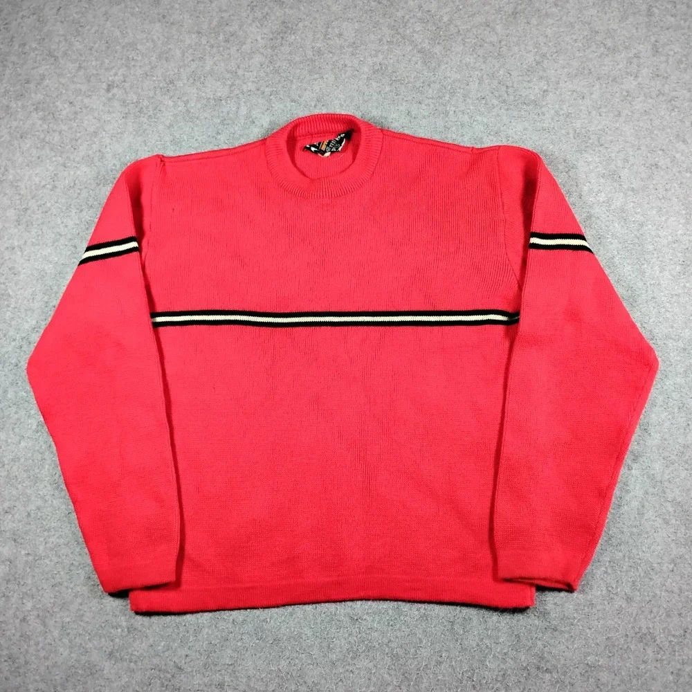 Eisbar Vintage Ski Sweater Mens L Red 100% Wool Stripe Crewneck West Germany 80s